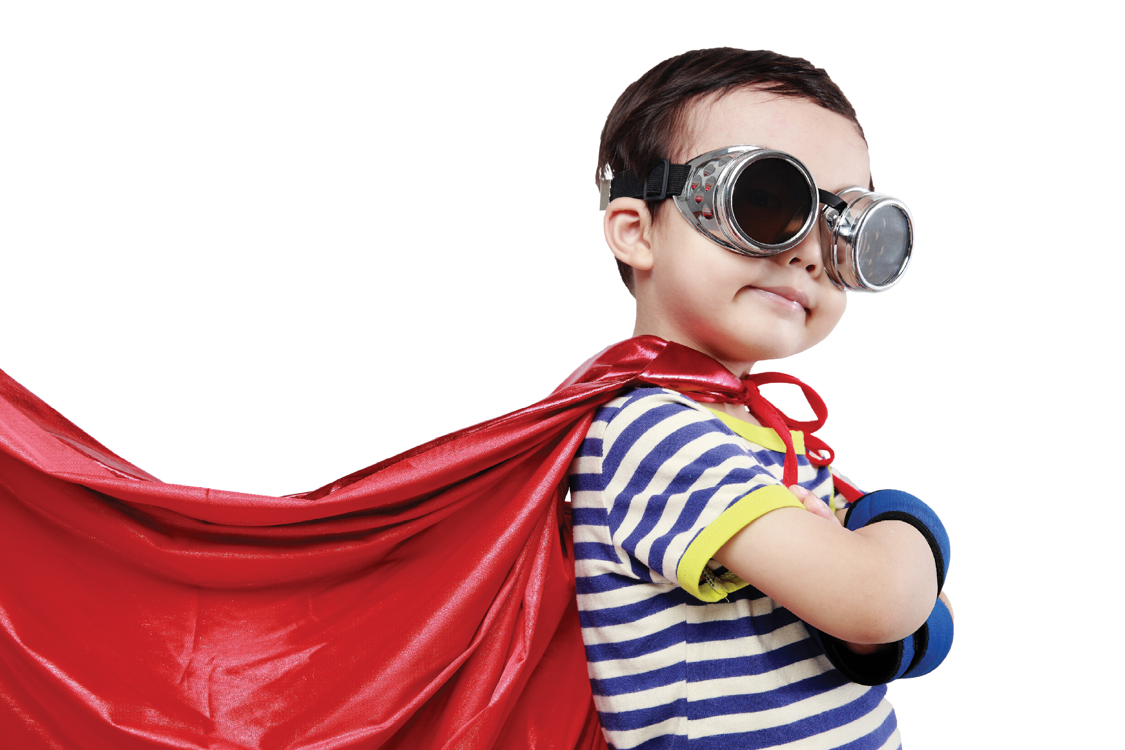 child in goggles and cape to illustrate story