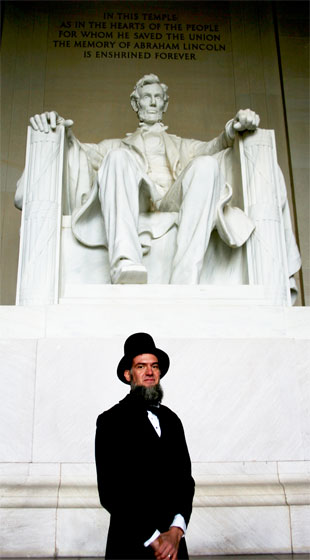 Chris Elledge (finance '92) as Abraham Lincoln. Photo by Lise Visser.